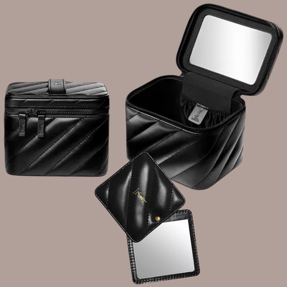 *RARE* Black (Faux-Leather) Tufted YSL Beauty Large Vanity Case/Makeup M… - Picture 1 of 16